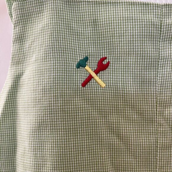 K&L Embroidered Hammer Wrench Tools Green Gingham Shortalls Romper Boys Size 3 - Picture 10 of 10